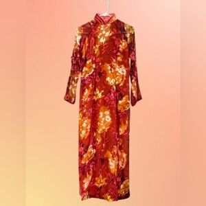 Vintage Raw Silk Ao Dai Kimono Dress XS